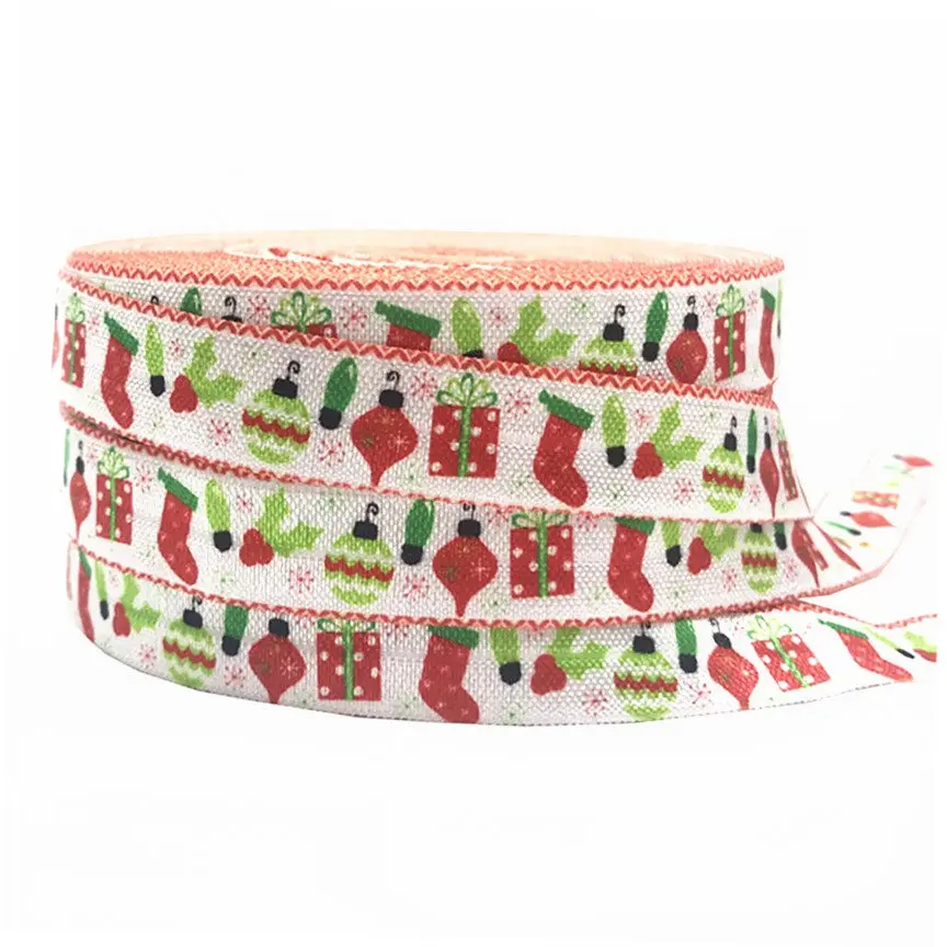 5Yard Christmas Gift Socks Deer Print Fold Over Elastic Band Sewing Tape Handmade Crafts Accessories DIY Baby Headband