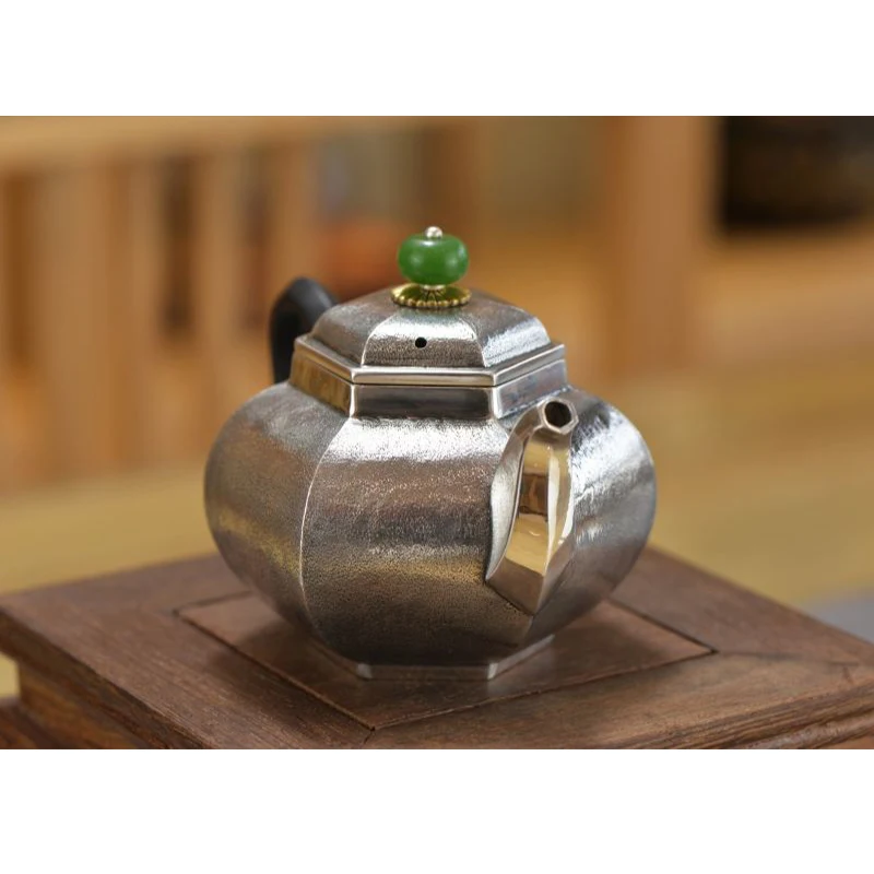 Silver pot 999 sterling silver handmade tea set Japanese retro teapot kettle home tea ceremony Kungfu tea set 120ml