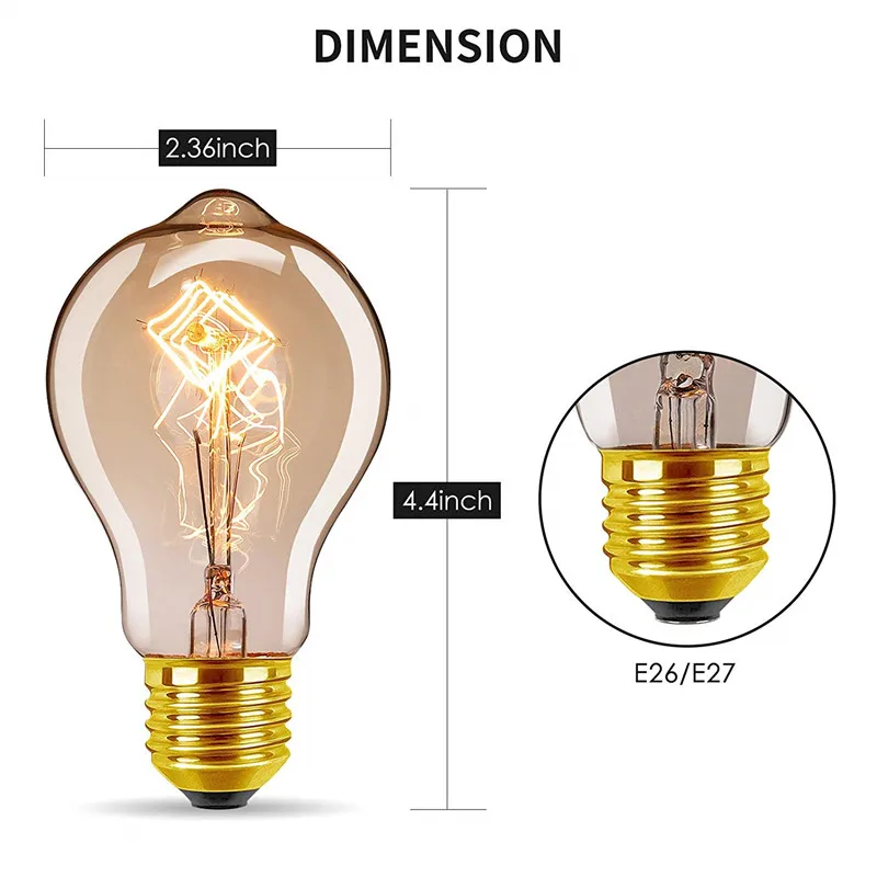 6pcs 4pcs Dimmable 60W Retro 40W E27 A60 Warm White Color A19 Incandescent Vintage Edison Light Bulb filament Light AC220-240V