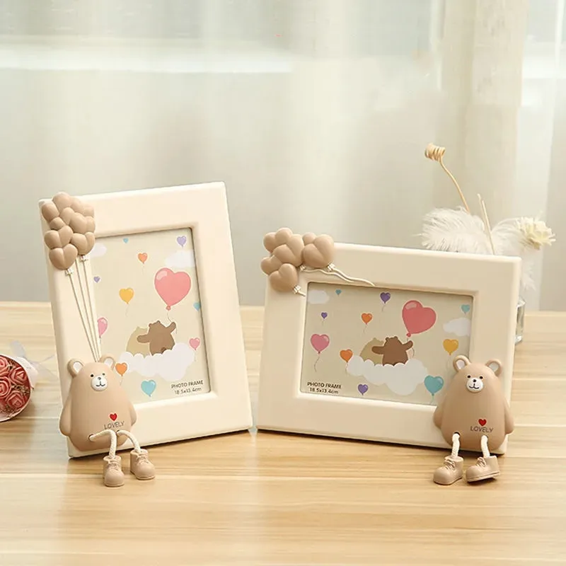 3d Cartoon Bear Photo Frame Japanese-Style Plastic Picture Frame Chocolate Cream Color Baby Photo Frames Home Decoration Ornamen