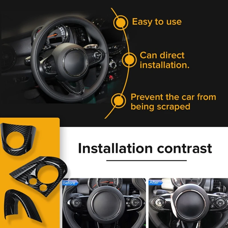 3pcs Carbon Fiber Steering Wheel Trim Cover For BMW MINI Cooper F54 F55 F56 F57 F60 Steering Wheel Trim Cover Car Accessories