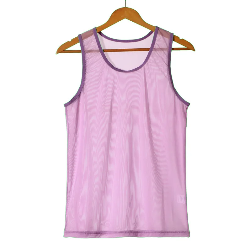 Sexy Men Tank Top Elastic Mesh See Through Breathable Muscle Vest Sexy Sleeveless T Shirts Loose Casual Sleepwear Undershirts