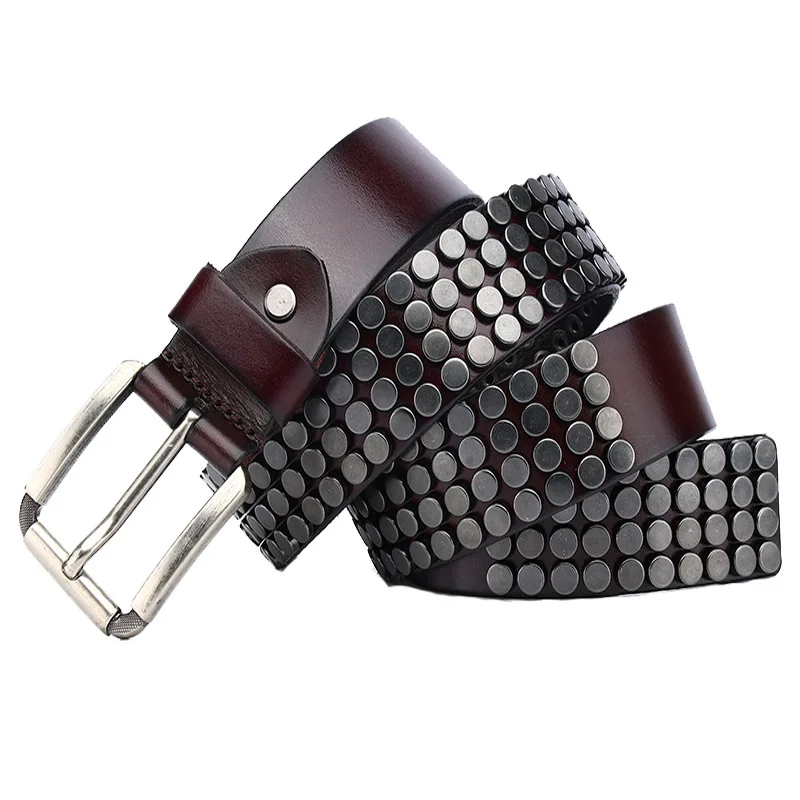 (Ta-weo) Men Fashion Punk Rivet Genuine Leather Belts, spot light luxury personality Unisex Pin Buckle Belt