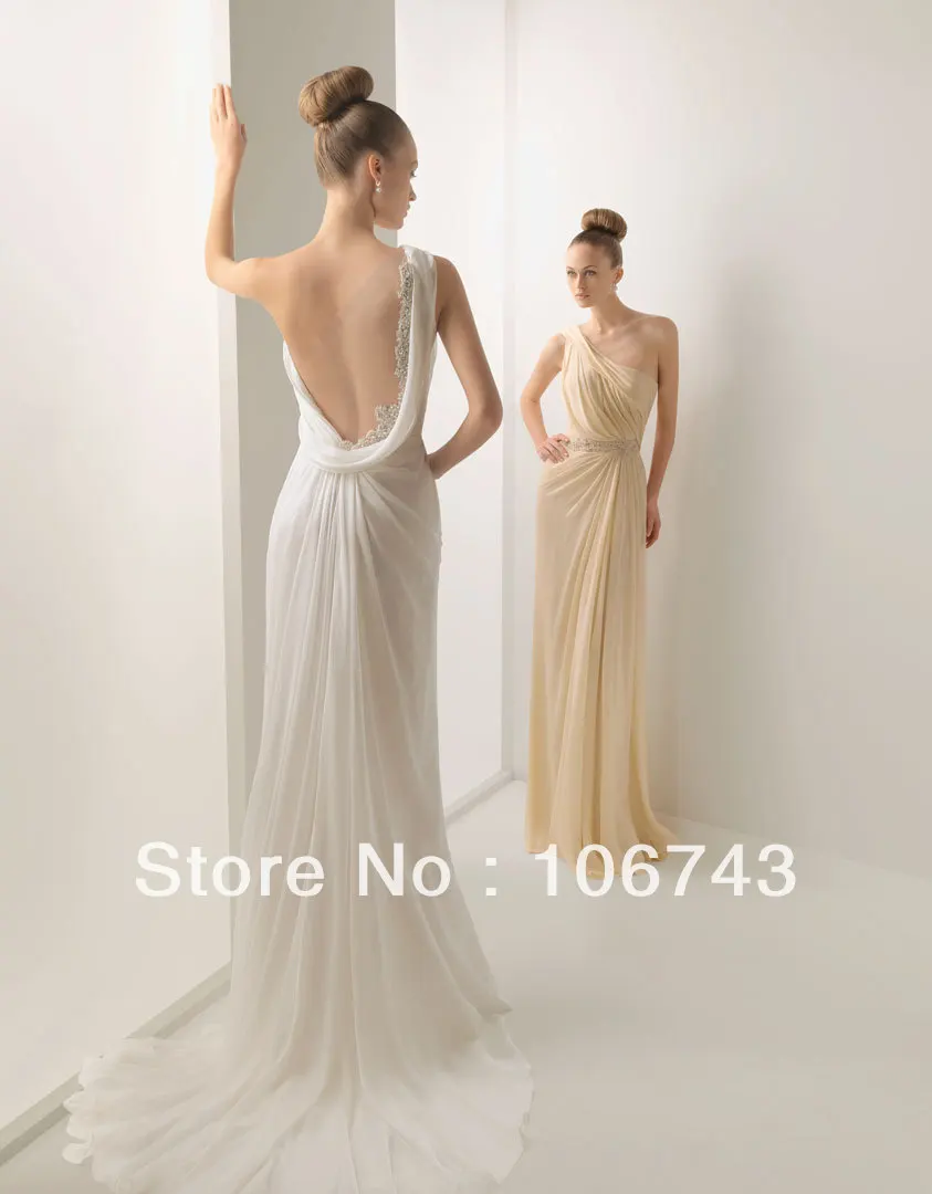 free shipping 2015 beaded appliques New Sexy Open Back one shoulder Prom Dress Chiffon brides Weddings Bridesmaid Dresses