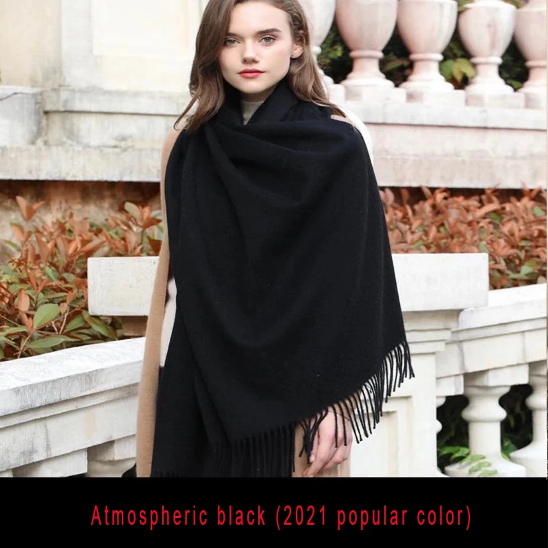 

Wool scarf women autumn and winter 2021 new thick warm shawl pure color imitation cashmere scarf men's winter scarf