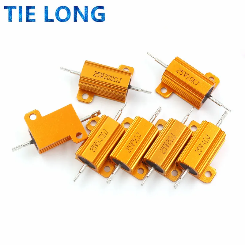 1PCS 10W 25W Aluminum Power Metal Shell Case Wirewound Resistor 0.01 ~ 30K 1 2 3 5 6 8 10 20 100 150 1K 10K ohm RX24