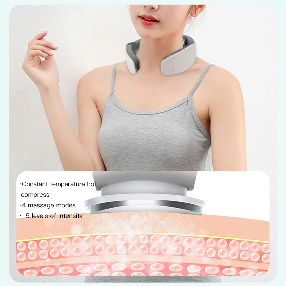 Masajeador de cuello con calefacción eléctrica TENS, electroestimulador para aliviar la columna Cervical, masajeador de amasamiento EMS, acupuntura