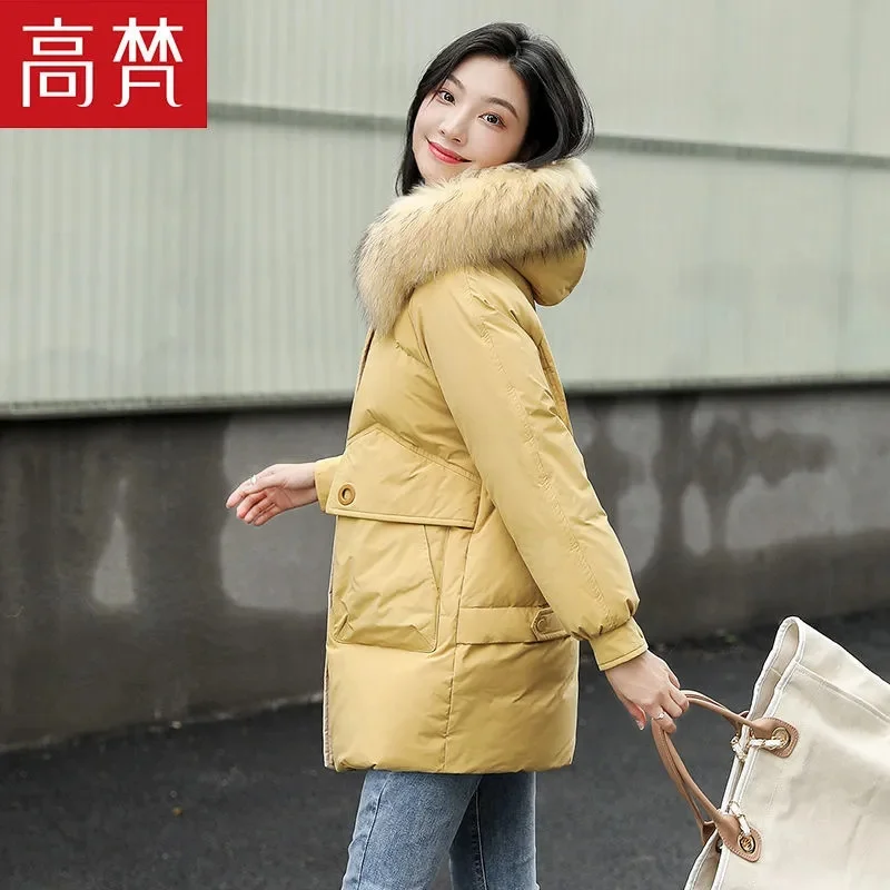 Female Down Jacket Mid-length 2021 Women New Fashion Real Fur Collar Jacket Windproof Thick White Duck Down Winter Coat Commute