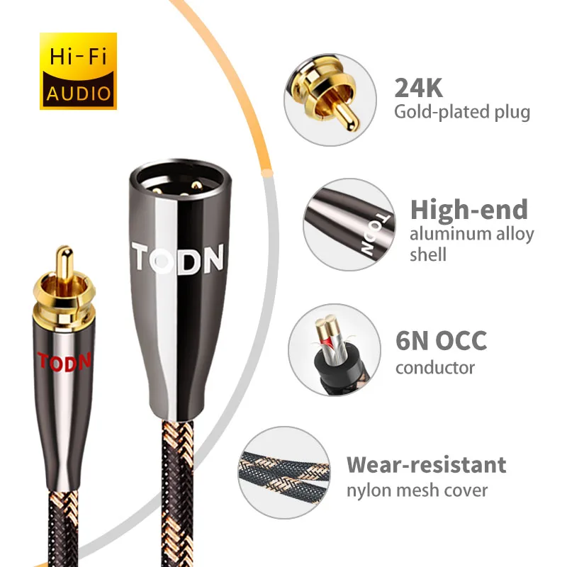 TODN HiFi cable audio XLR cable 6N OCC Audio calble RCA to XLR plug