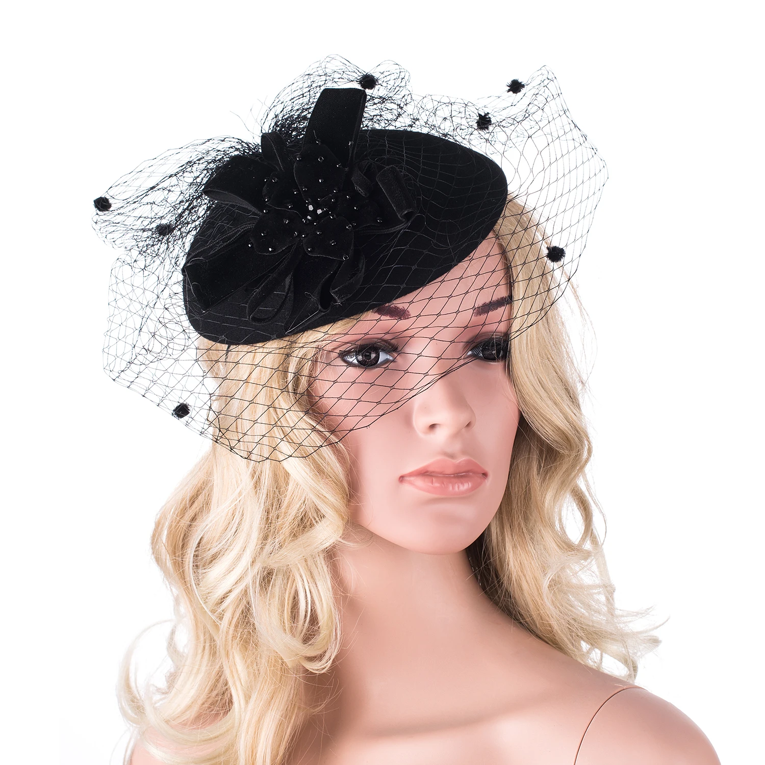 สตรี Vintage Felt 100% ขนสัตว์ Fascinator Headpieces ค็อกเทล Berets หมวกสำหรับผู้หญิง A052