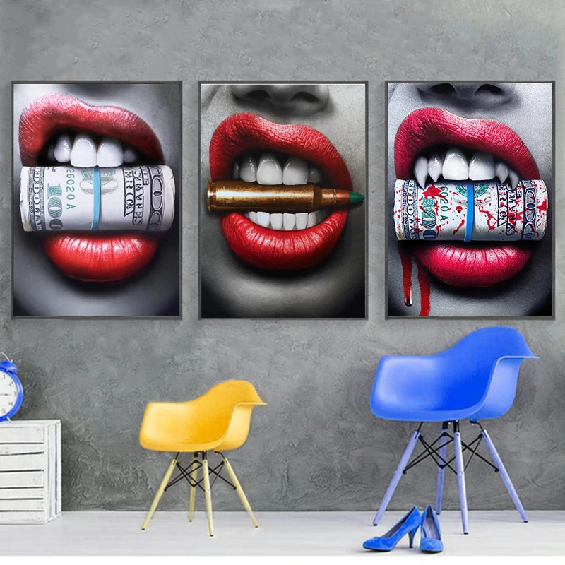 

SELFLESSLY-Sexy Red Lips Money Poster, Canvas Paintings for Living Room, Modern Wall Art Prints, Scandinavian Style, Home Decor