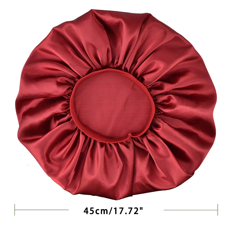 Gorro de dormir sedoso de satén Extra grande con banda elástica Premium para mujer, envoltura de cabeza de Color sólido, gorro de noche con ala