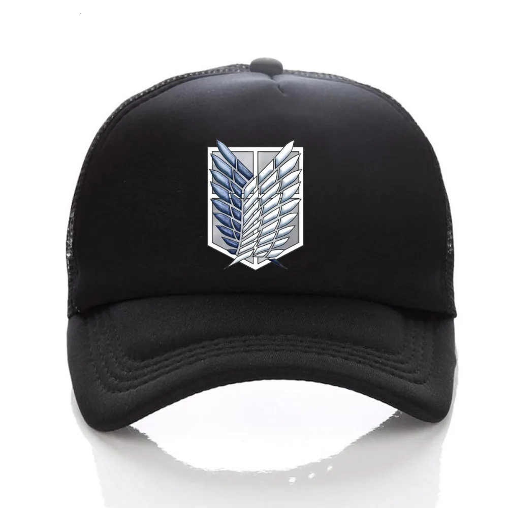 Anime Attack on Titan Regiment Scout Legion Symbol Black Mesh Trucker Baseball Cap Snapback hat For Men Women