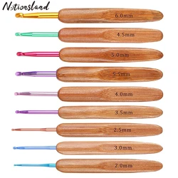 9Pcs Colorful Bamboo Handle Aluminum Crochet Hooks Knitting Needles Set 2-6mm Crochet for Weave Sewing Needles Tool