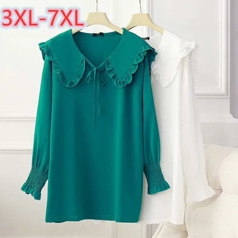 Nieuwe 2022 Dames Lente Herfst Plus Size Vrouwen Chothing Grote Blouse Lange Mouw Losse Groene Chiffon Overhemd 3XL 4XL 5XL 6XL 7XL