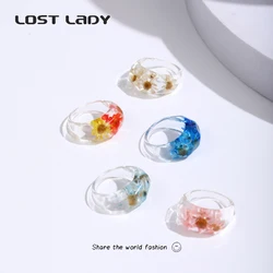 Lost Lady – bagues transparentes en résine époxy pour femmes, anneaux multicolores, jolis, fleur séchée, bijoux de fête, cadeaux