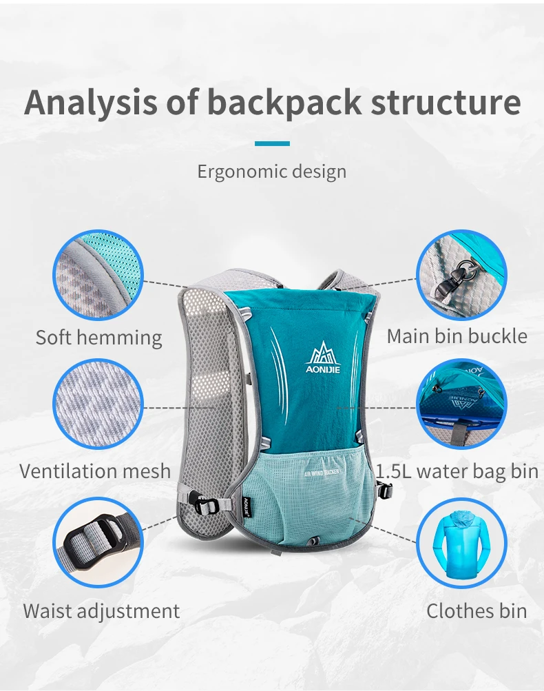 AONIJIE E913S 5L Trinkrucksack Rucksack Tasche Weste Geschirr Wasserblase Wandern Camping Laufen Marathon Rennen Sport Orange – Detail 10