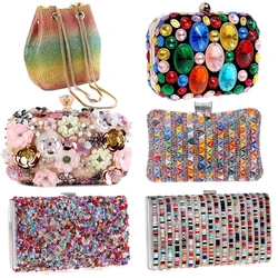 Flower Candy Color Women Evening Bags Wedding Party Event Clutch Diamonds Metal Rhinestones Handbags Beading Purse Diamonds Bag