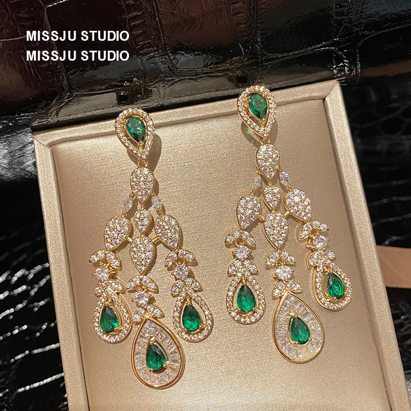 Drop Earrings For Women 925 Needles Artificial Emerald Water Drop Top Quality Luxury Bridal Eardrop Fine Jewelry Drop Shipping