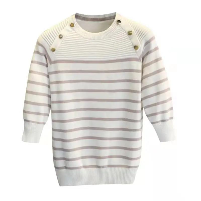 Autumn/winter knitted women\'s classic striped style with thickened middle sleeves