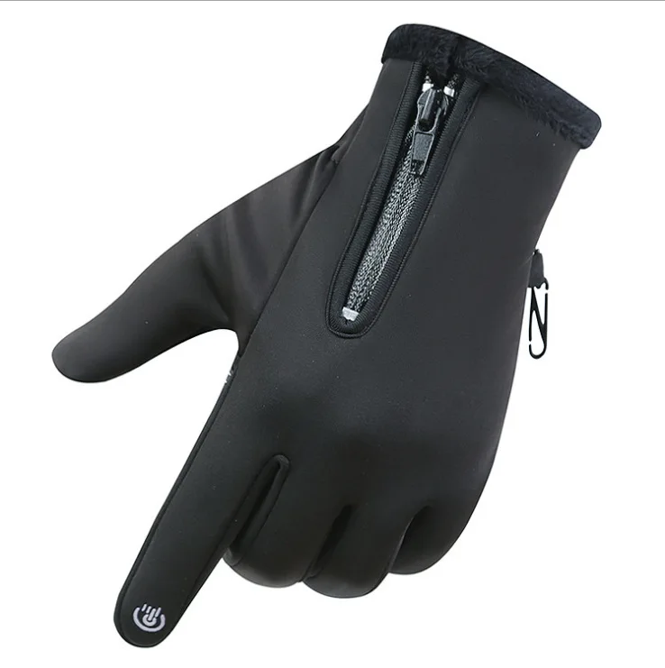 

Bicycle Warm Fleece Gloves Wind-Resistant Waterproof Touch Screen Anti-Slip Outdoor Sports Autumn And Winter Thick Zipper Gloves