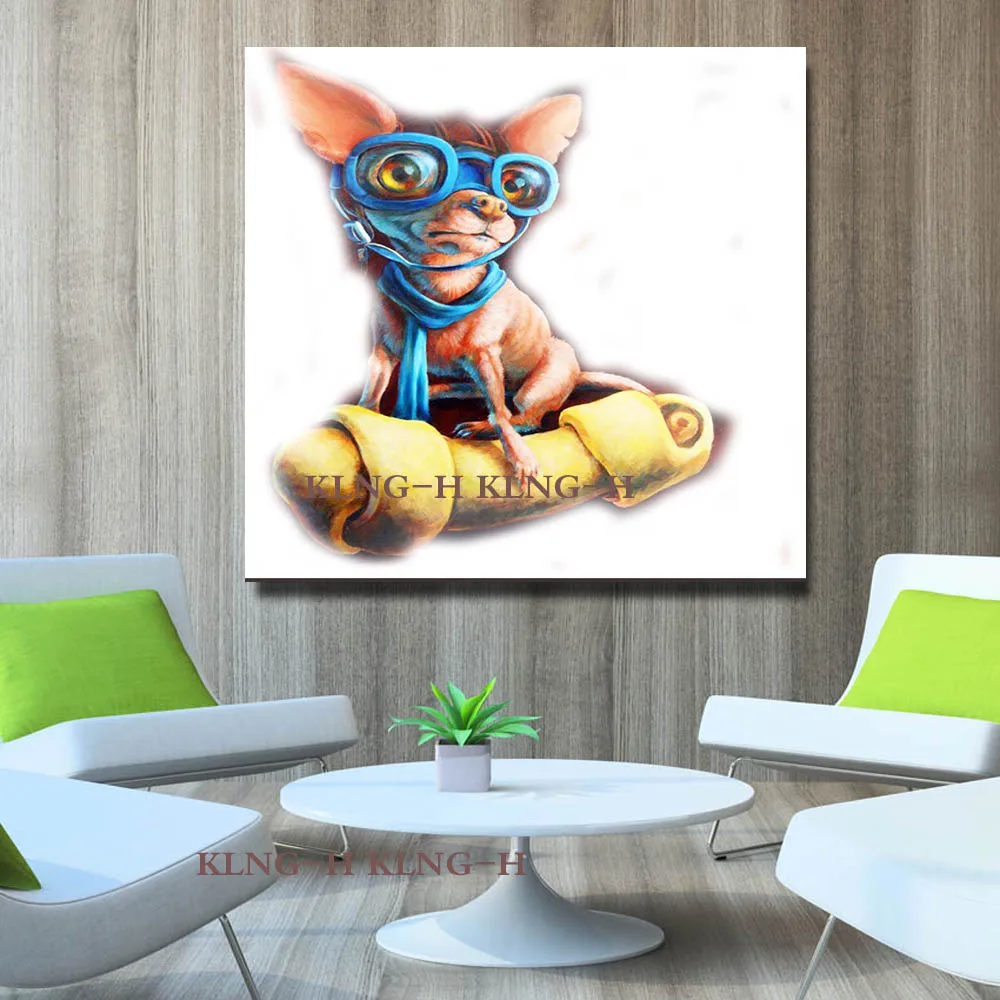 Summer dog offer interesting cartoon art painting on the wall of the animal image oil painting decorative home, sitting room and