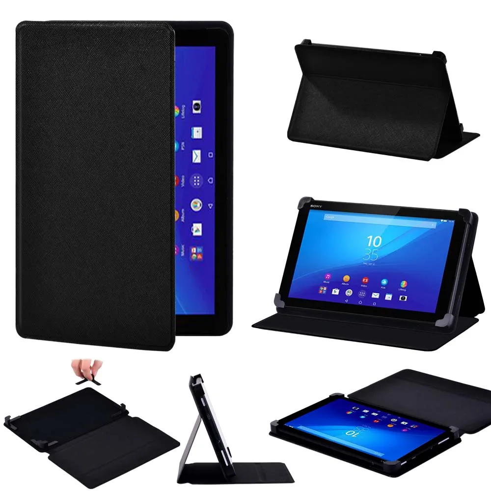 Tablet Case for Sony Xperia Z3 8 Inch/Z4 10.1 Inch Leather Smart Stand Pure Black Cover Case + Free Stylus