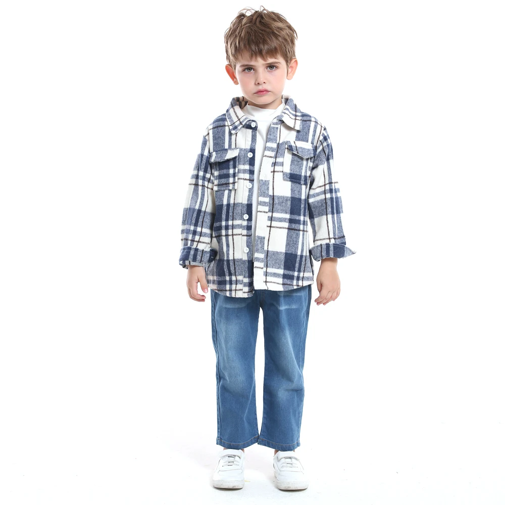 top and top  Autumn Winter Fashion Baby Boy Long Sleeve Cotton Plaid Shirt Casual Turn-down Classic Kids Thick Warm Blouses