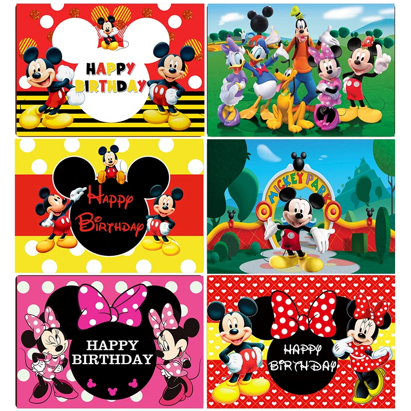 Disney Cartoon Mickey Minnie Mouse Donald Duck Happy Birthday Backgrounds Decors Vinyl Cloth Party Backdrops Baby Shower Banner