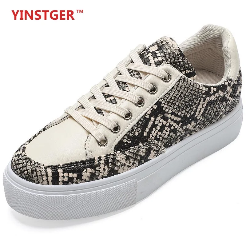 

YINSTGER Women's Shoes 2020 Casual Summer Sneakers lady Fashion style Rubber sole breathable Snake print Sport shoes