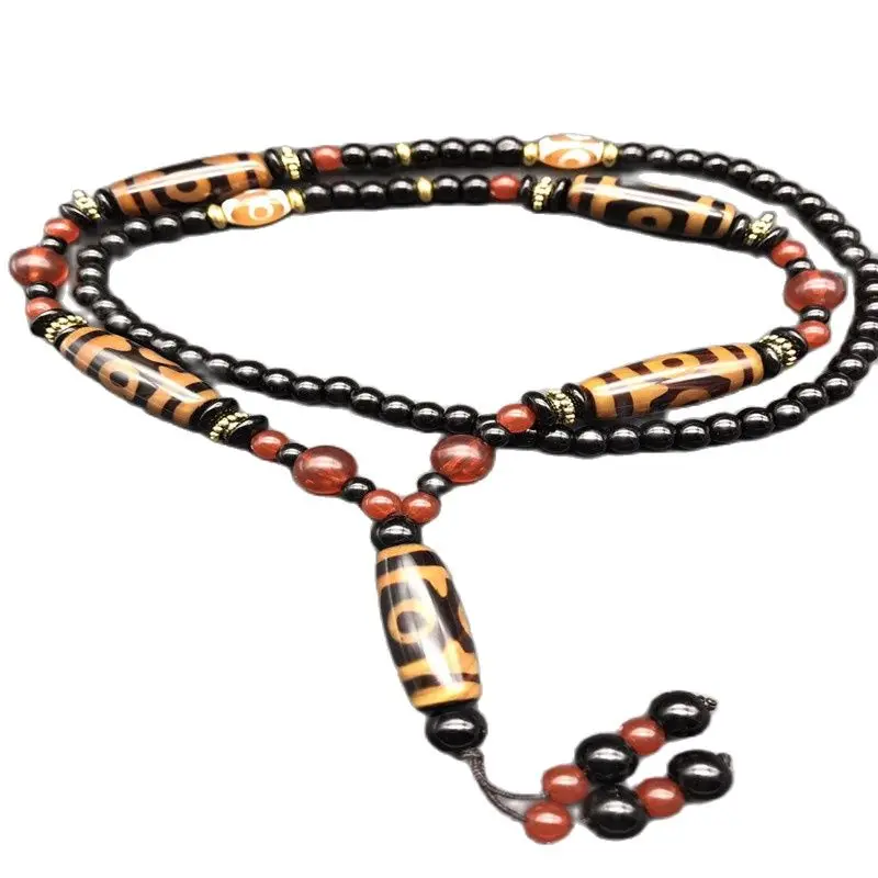 

Natural Agate Dzi Bead Necklace, Three Eyes and Nine Eyes