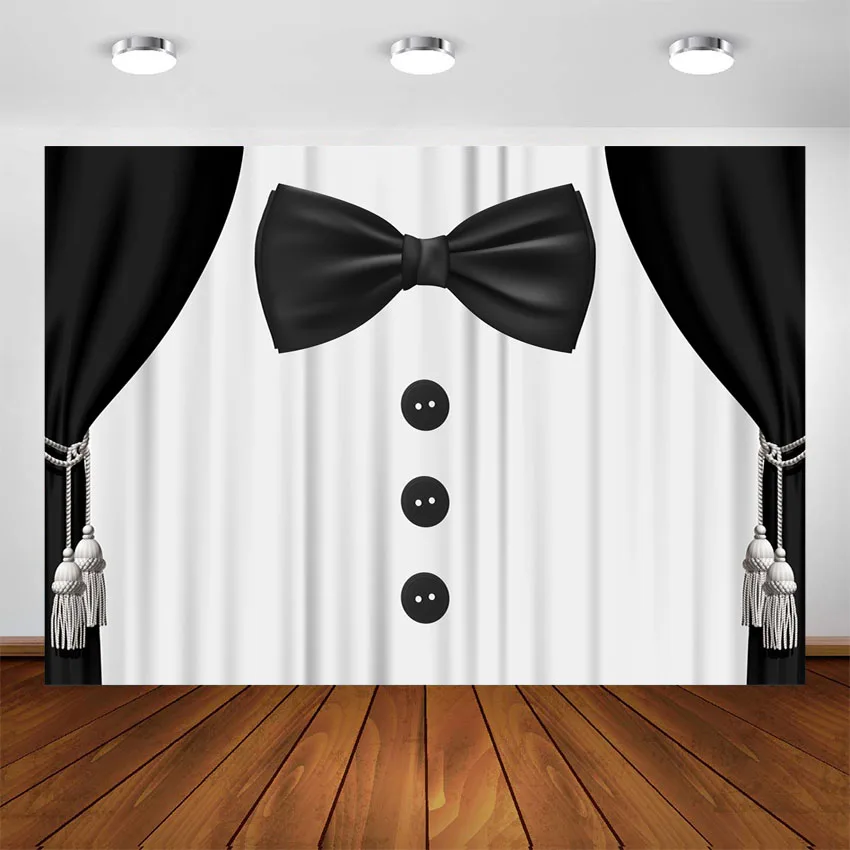 Gentleman 007 James Bond Theme Backdrop Black White Suit Tie Background Little Man Party Supplies Shower Birthday Baptism Banner