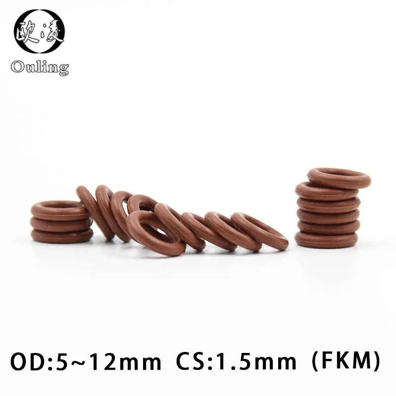 5PCS/lot Rubber Ring Brown FKM O ring Seal CS:1.5mm OD5/6/6.5/7/8/8.5/9/10/10.5/11/12mm Rubber O-Ring Seal Gasket Washer