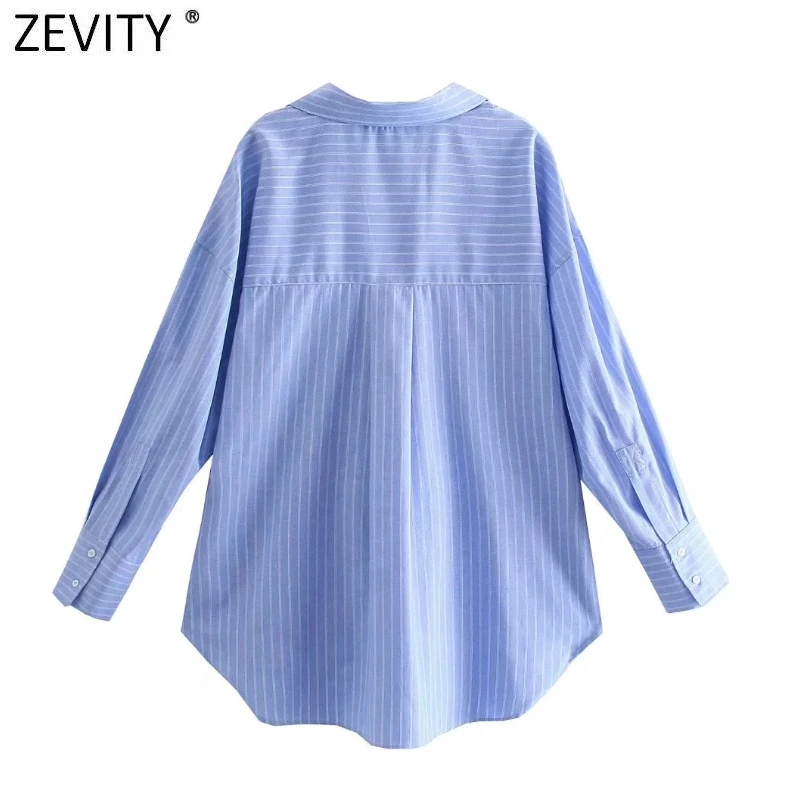 Zevity New Women Fashion Striped Print Casual Blouse Office Lady Single Breasted Business Shirts Chic Chemise Blusas Tops LS9719