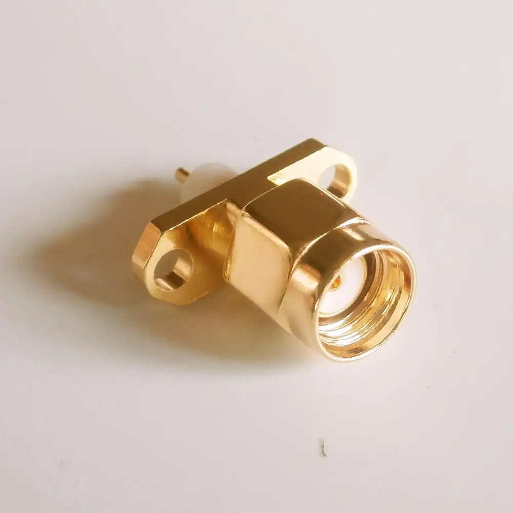 1X Pcs RP-SMA RPSMA RP SMA Male Rhombic With 2 Hole Flange Panel Chassis Mount deck Solder PTFE copper RF Coax Adapters