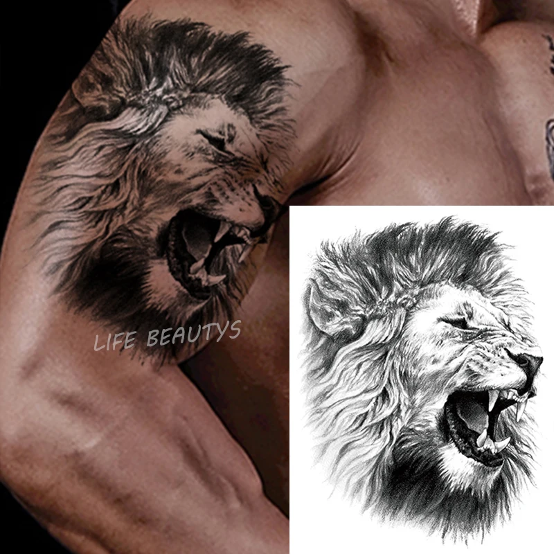 Lion Tiger Cool Temporary Tattoo Sticker Fashion Wolf Waterproof  Animal Body Art Arm Fake Removable Tatoo Men Women Personality