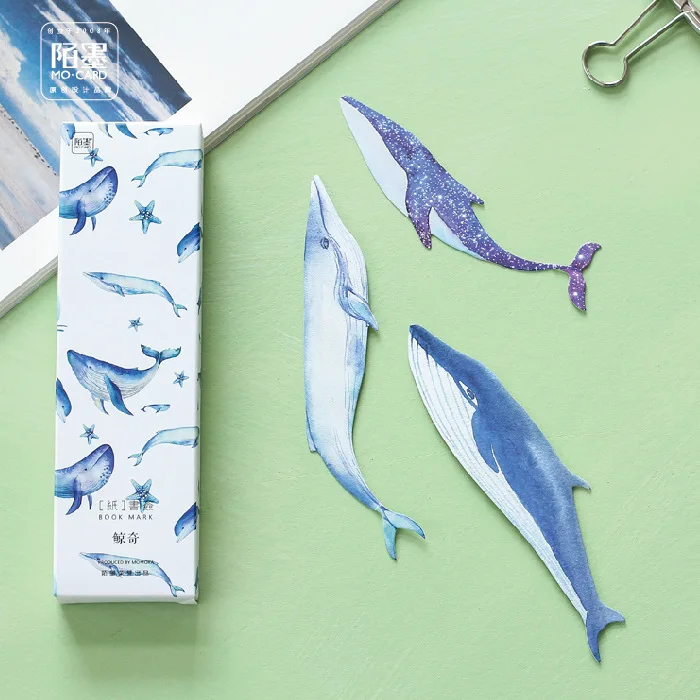 30pcs/pack Creative Big Miracle Whale Fish Paper Bookmark Stationery Bookmarks Book Holder Message Card School Supplies Papelar