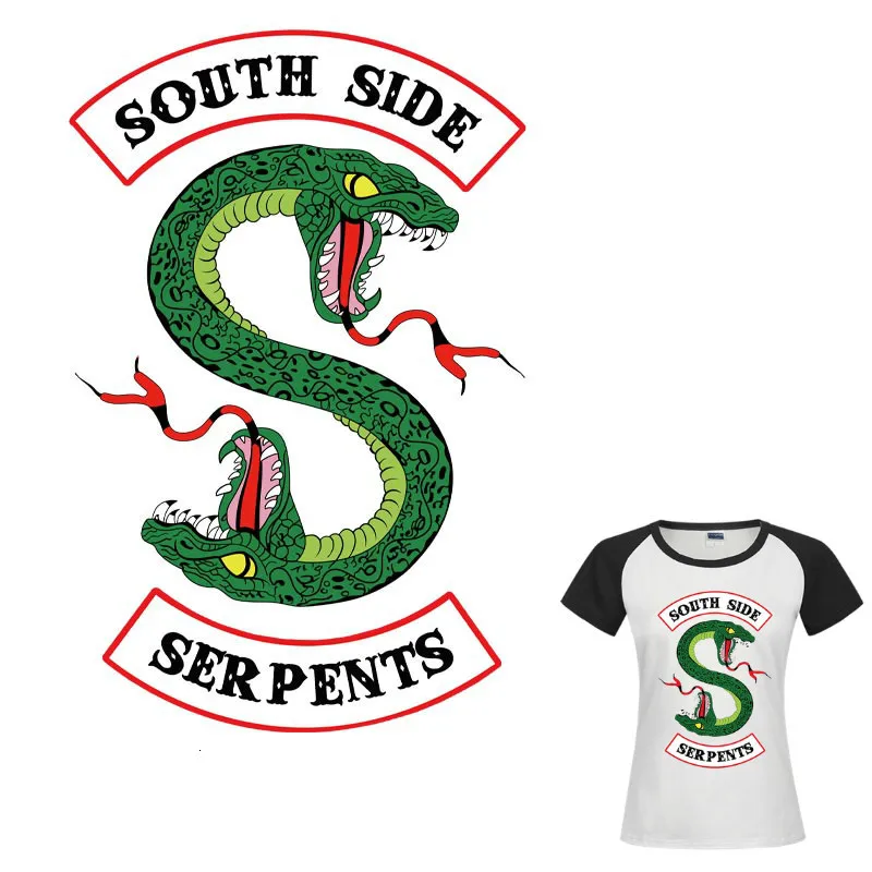 Serpent Snake Patches Heat Transfer Jacket Applique Iron On Sticker For Clothes Riverdale South Side Serpents Patch