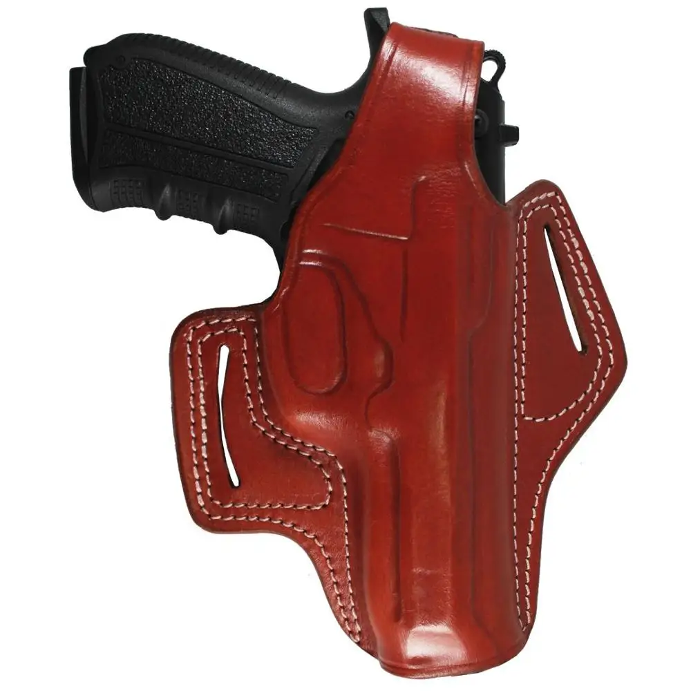 YT HOBBY S & W M & P Shield 9mm Handmade Pancake Style Leather OWB Carry Two Slot Thumb break Pistol Firearm Gun Holster