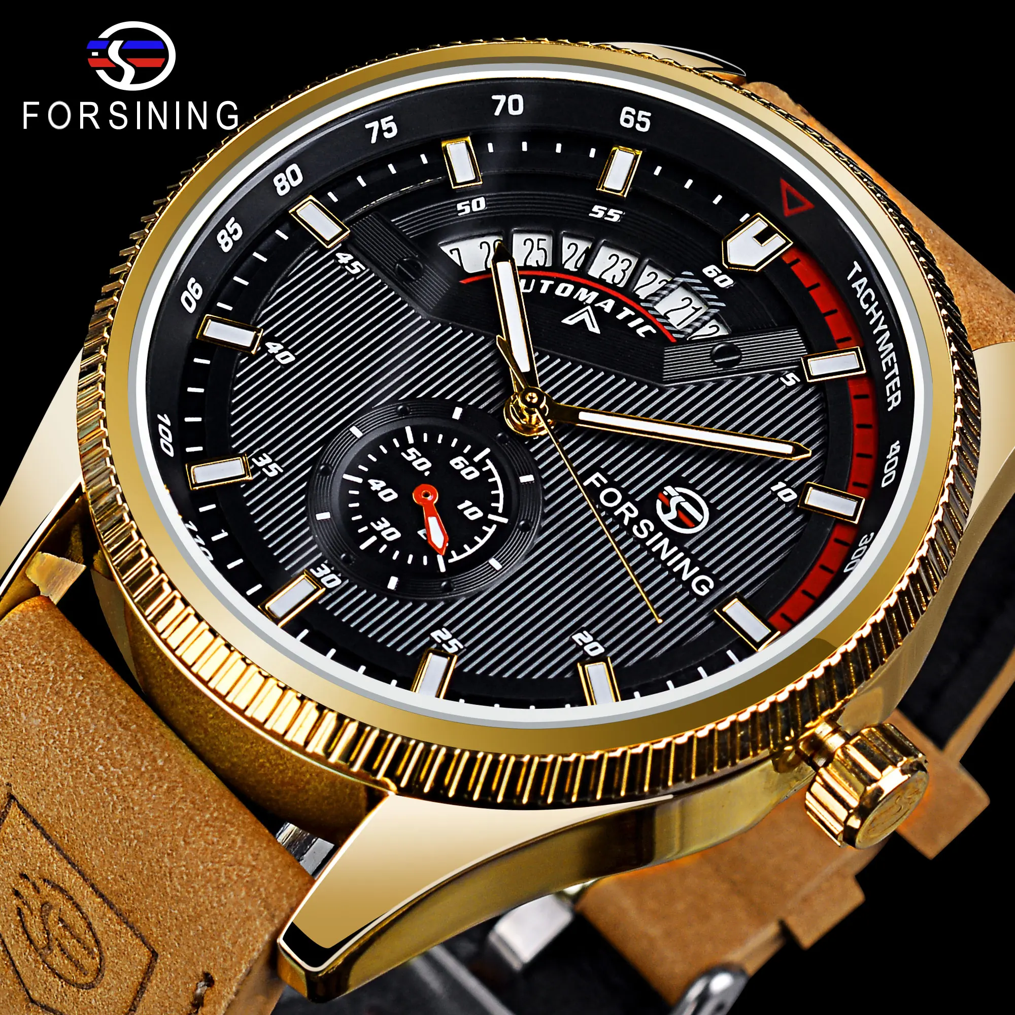 Forsining Men Mechanical Wristwatch Fashion Automatic Man Outdoor Watch With Date Display Leather Waterproof Analog Watches