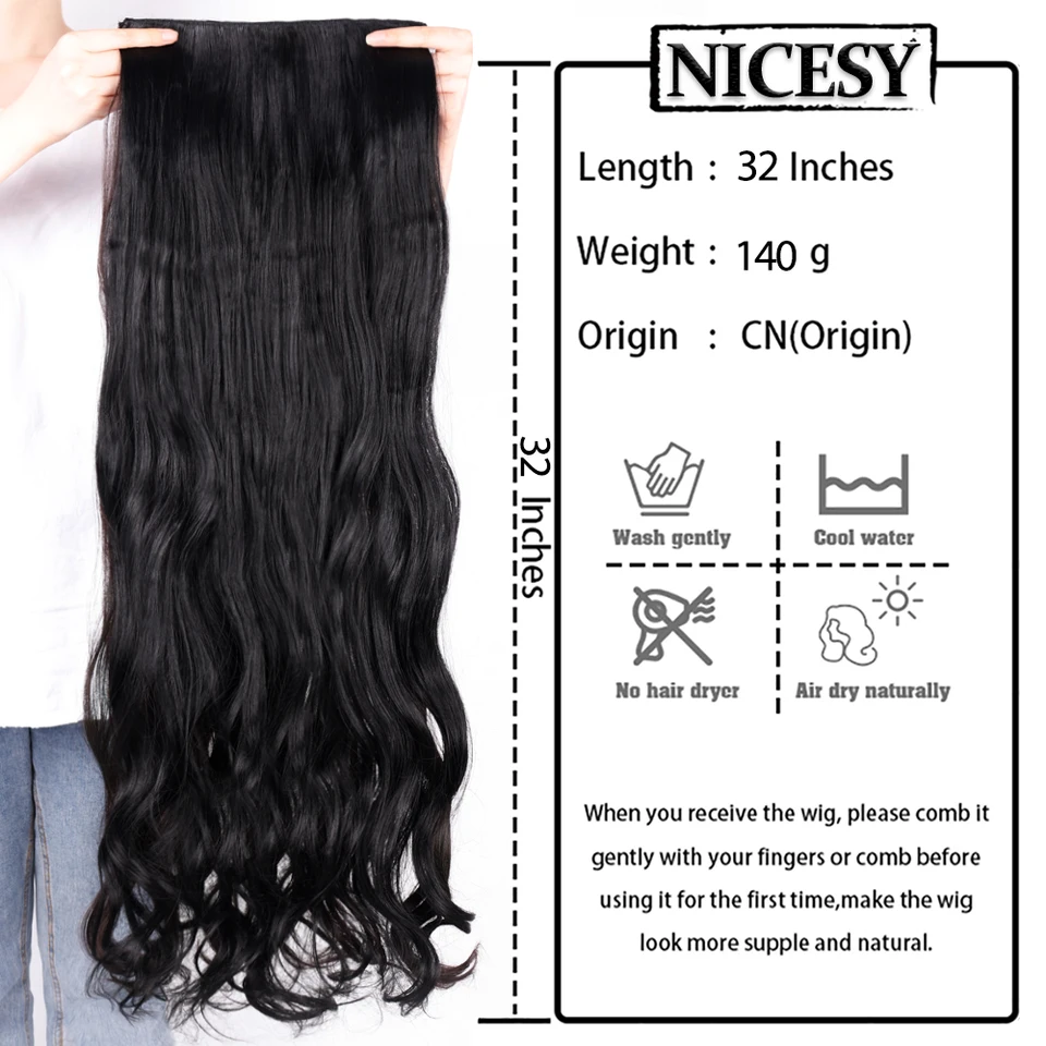 Extensiones de cabello sintéticas NICESY con 5 clips, largas y onduladas, 22 y 32 pulgadas, resistentes al calor 4