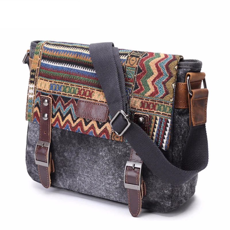 Imagem -03 - Bolsa de Ombro de Lona Encerada Estilo Nacional para Homens Jovens Bolsa Crossbody Sling Aba Colorida Patchwork Alta Qualidade 2023