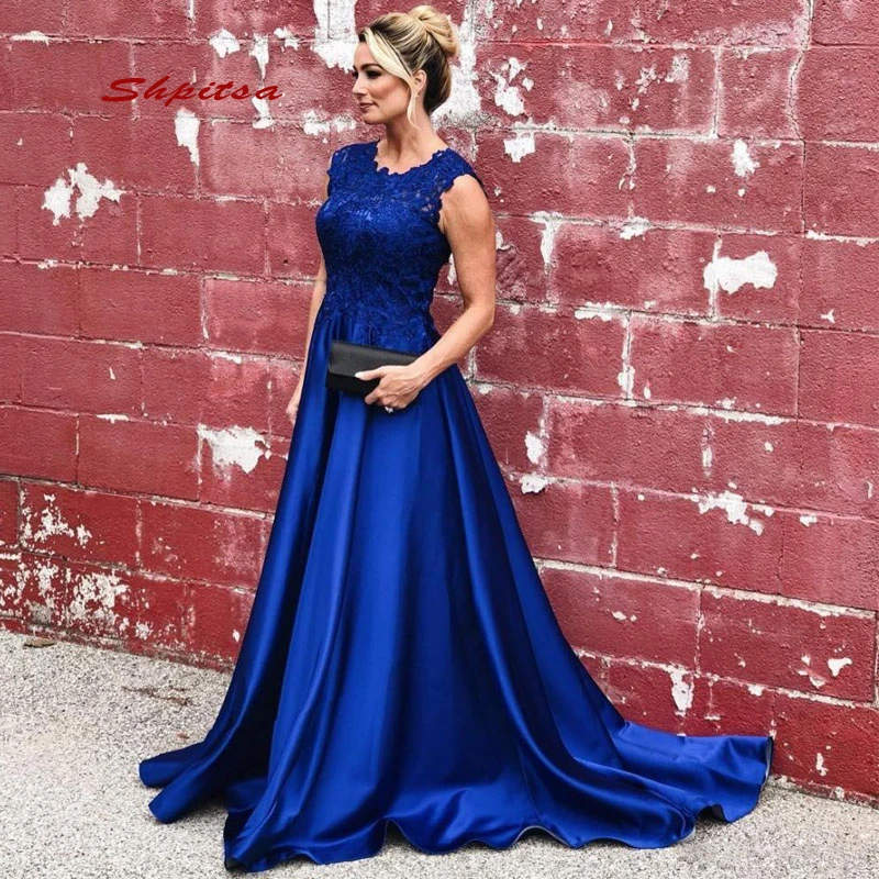 Vestidos de encaje azul real para madre de la novia, vestidos largos para boda, noche, fiesta, cena, Formal, madrina, novio, talla grande