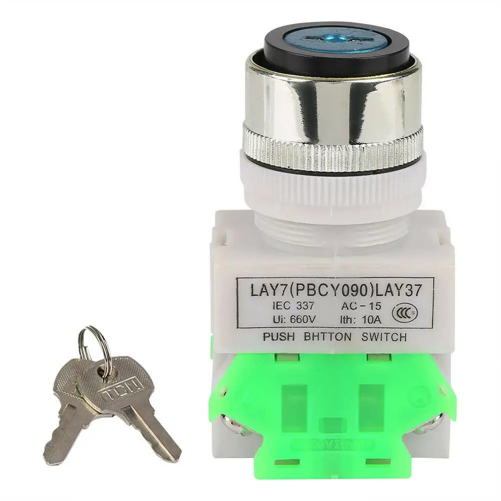 LAY37 AC 380V 10A DPST 2 Position 3 Position Rotary Selector Key Lock Switch 2no LAY7