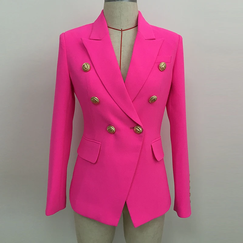 High Quality Nice Stylish Designer Blazer Women's Classic Double Breasted Lion Buttons Slim Fitting Blazer Jacket Hot Pink