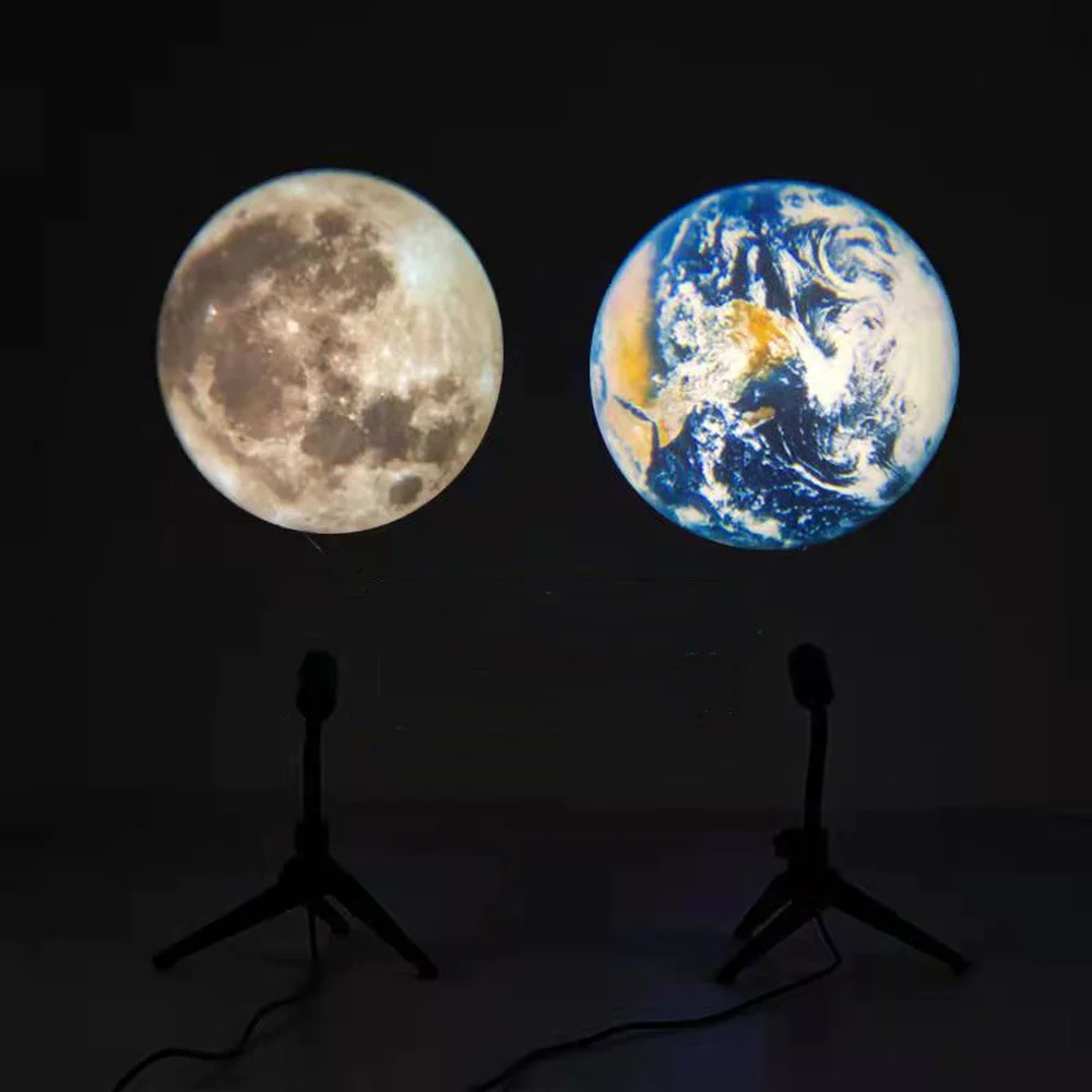 Earth Moon Projection On Wall Lamp 360° Rotatable Bracket DC5V USB Live Background Light Home Party Living Room Bedroom Decor