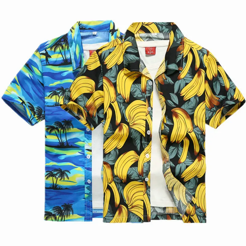 2023 New Male Hawaiian Shirts Fashion Men\'s Casual Button Hawaii Print Beach Short Sleeve Quick Dry Top Blouse M-5XL