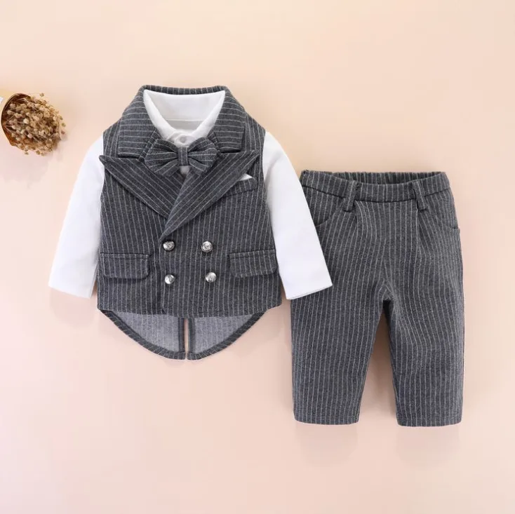 

2021New Arrival High Quality Bowtie Decorated Boys 3-piece Suit Set /Flower Boy Clothes/Children's Spring&Autumn Wear 3297