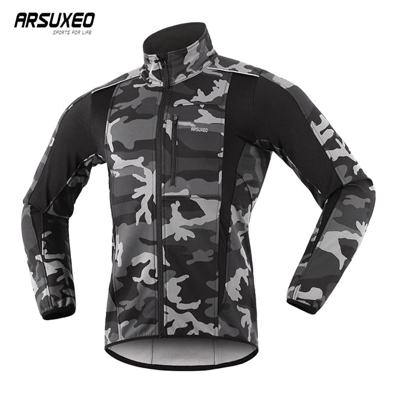 ARSUXEO Thermal Mtb Road Cycling Jacket Winter Night Reflective Warm Bicycle Clothing Windproof Waterproof Men Coat Bike Jersey