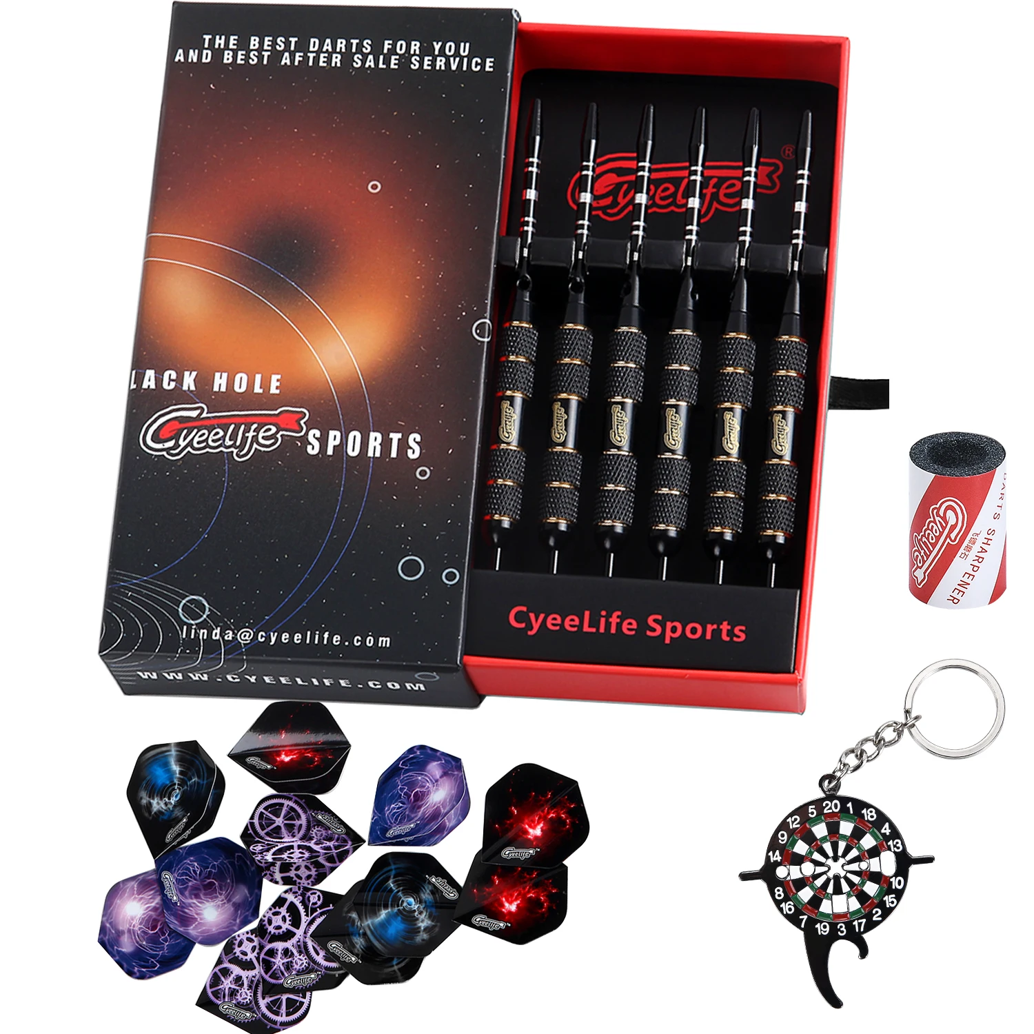 CyeeLife 22g Stahl tip darts set Professionelle Mit Geschenk Fall, 12 flüge + Spitzer + Multi Funktion Werkzeug 6 Packs